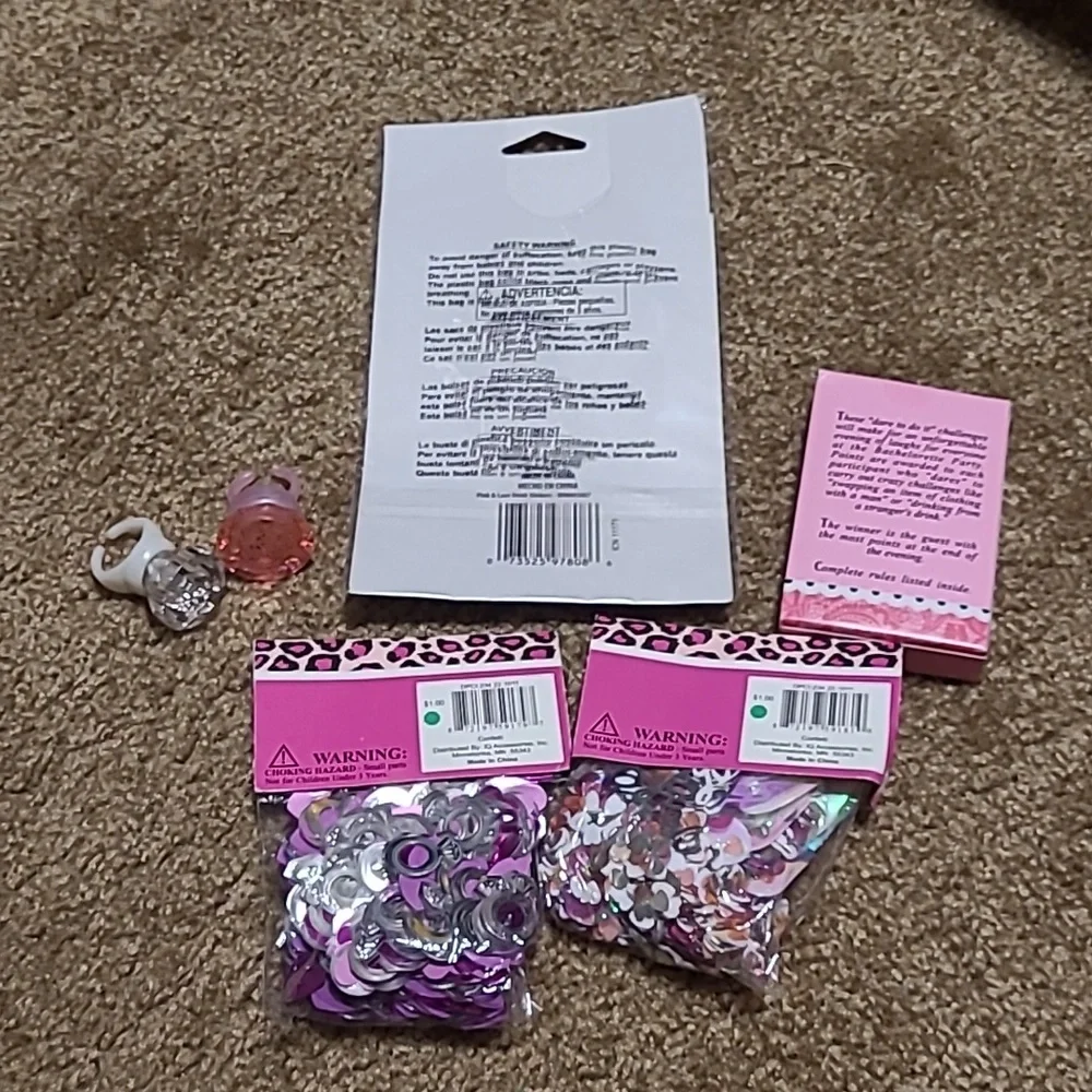 Pink Bachelorette Party Drink Stickers & Confetti Set Plus Activity Cards